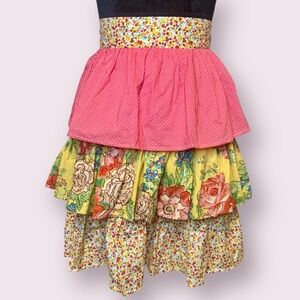 Pier 1 Imports Tiered Ruffle Apron Cottagecore Floral Yellow & Pink
